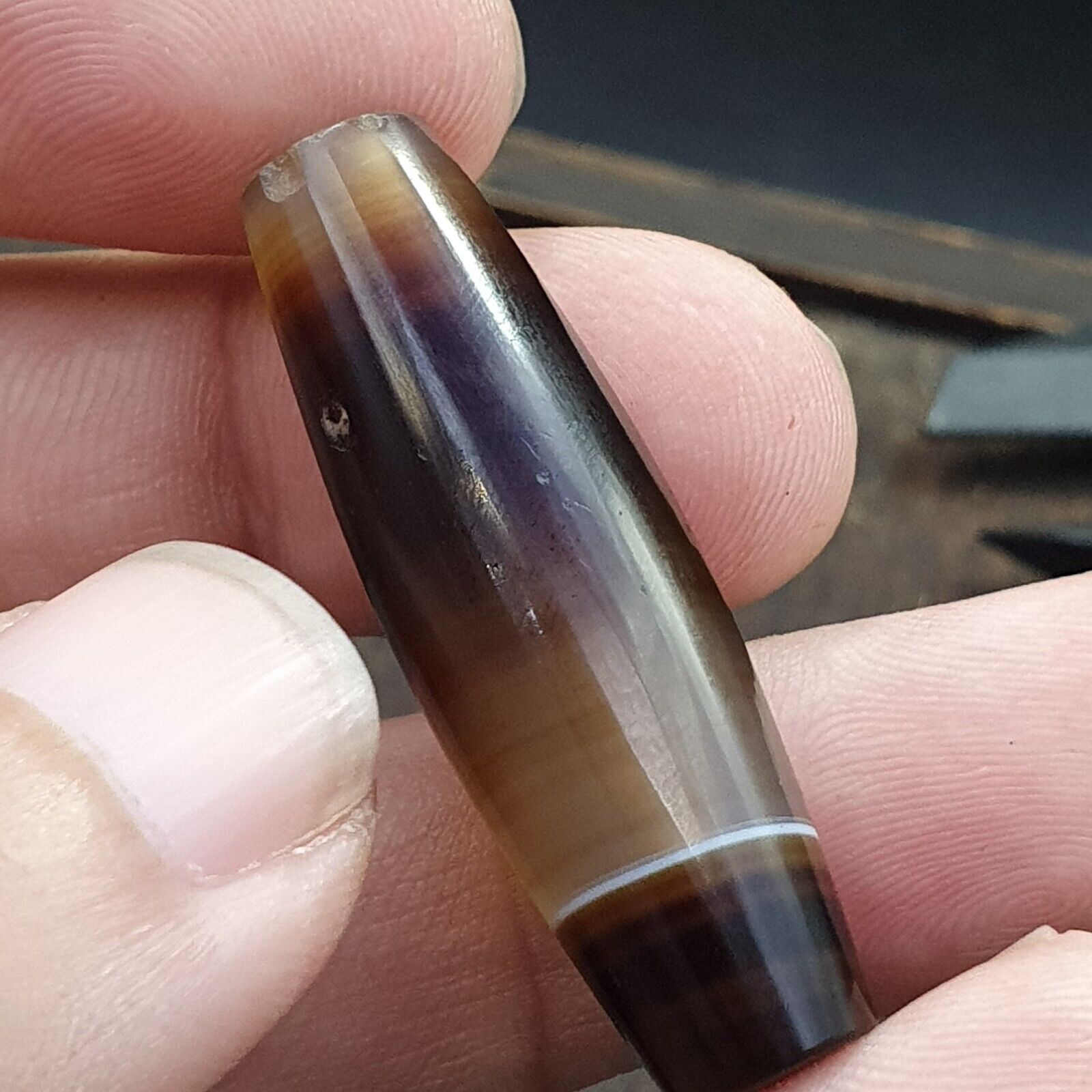 Antique Old Yemeni Agate Natural Rare pattern Banded Agate Bead 37.3mm BD-13