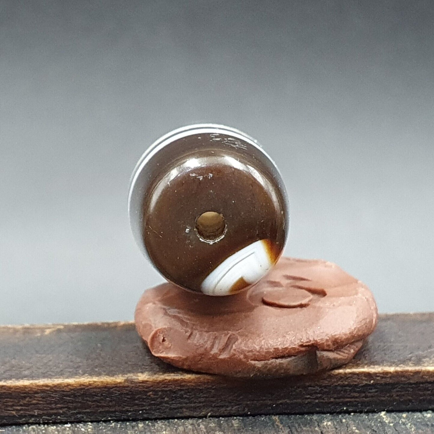Antiker alter jemenitischer Achat, natürliches, seltenes Muster, gebänderte Achatperle, 35,6 mm, BD-6