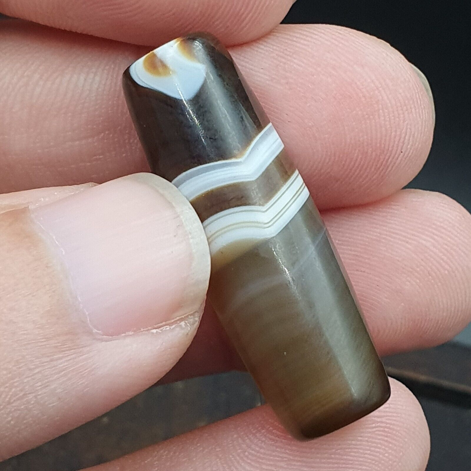 Antique Old Yemeni Agate Natural Rare pattern Banded Agate Bead 35.6mm BD-6