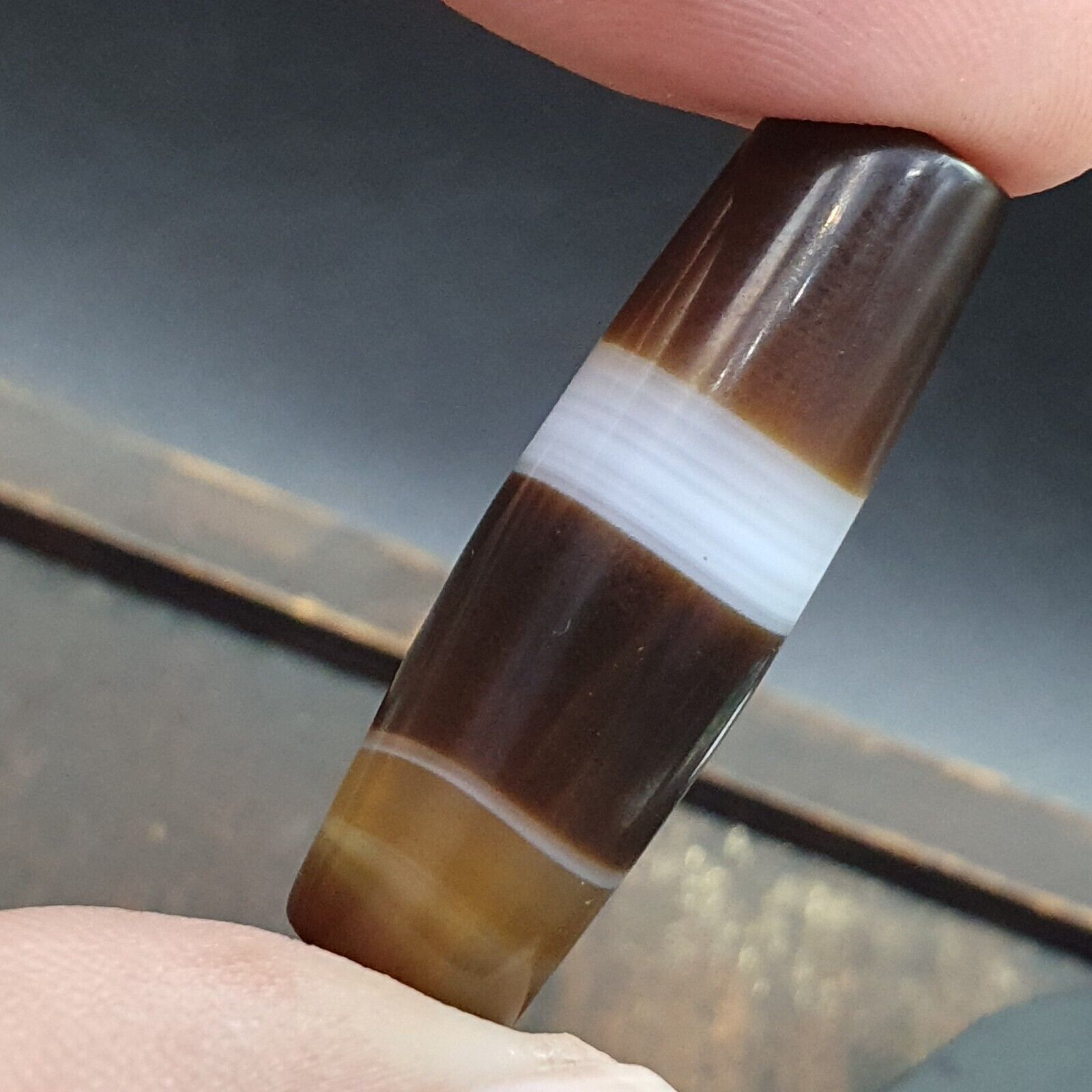 Antique Old Yemeni Agate Natural Rare pattern Banded Agate Bead 34.2mm BD-11
