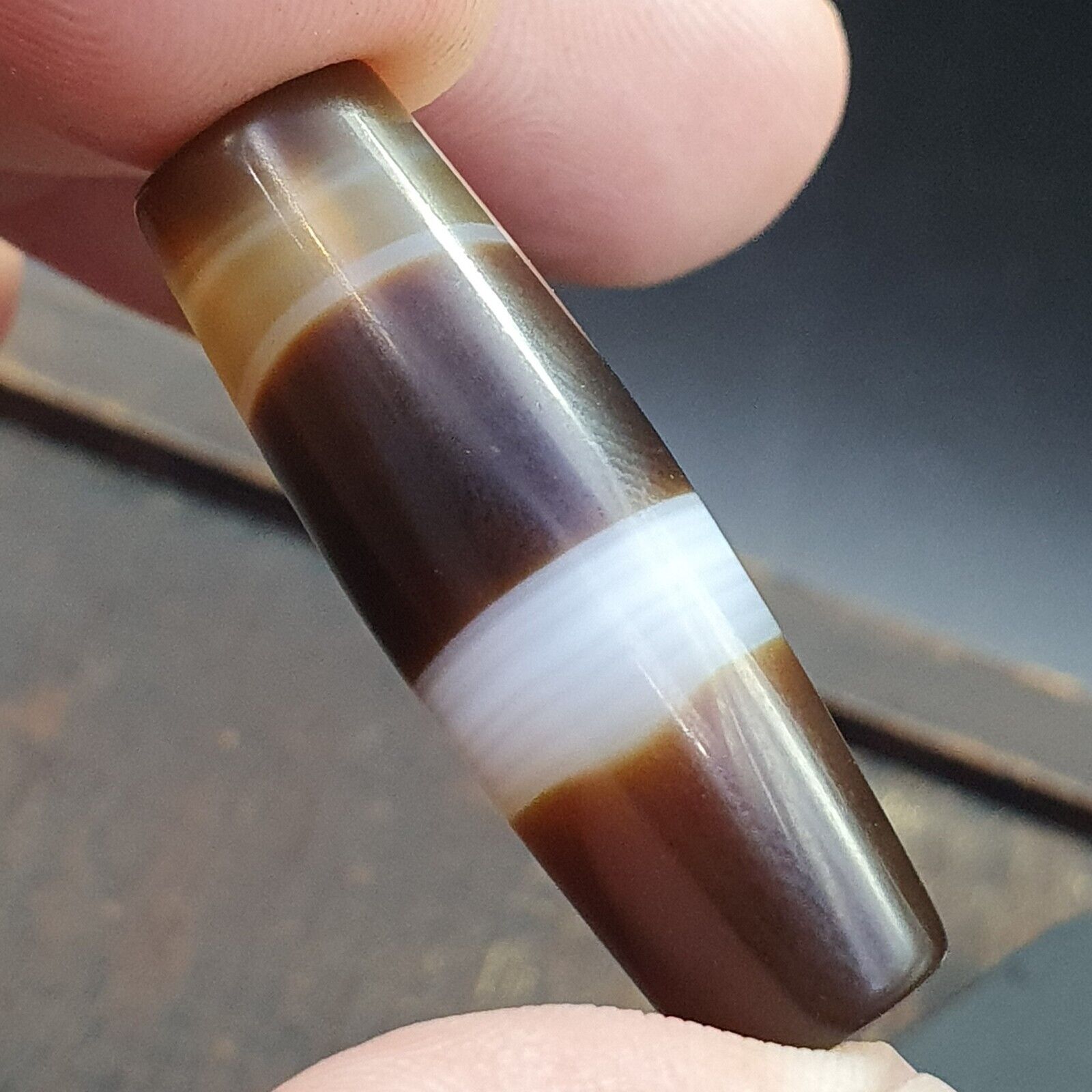Antique Old Yemeni Agate Natural Rare pattern Banded Agate Bead 34.2mm BD-11