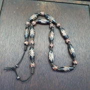 East Oasis Vintage Venerano Art Fancy Aventurine Black Glass Beads Strand, 32x14mm