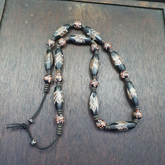 VINTAGE BEAUTIFUL Venerano ART Fancy 32×14MM Aventurine blackGLASS BEADS Strand