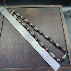 VINTAGE BEAUTIFUL Venerano ART Fancy 32×14MM Aventurine blackGLASS BEADS Strand