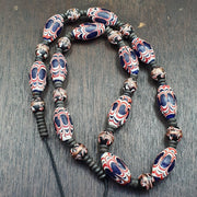 East Oasis Vintage Venerano Art Fancy Aventurine Blue Glass Beads Strand, 25x13mm