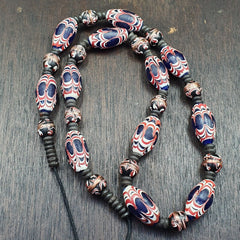 VINTAGE BEAUTIFUL Venerano ART Fancy 25×13MM Aventurine blue GLASS BEADS Strand