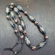 East Oasis Vintage Venerano Art Fancy Aventurine Black Glass Beads Strand, 32x14mm