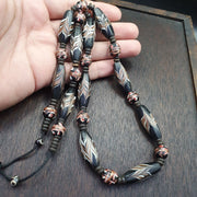 East Oasis Vintage Venerano Art Fancy Aventurine Black Glass Beads Strand, 32x14mm