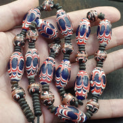 East Oasis Vintage Venerano Art Fancy Aventurine Blue Glass Beads Strand, 25x13mm