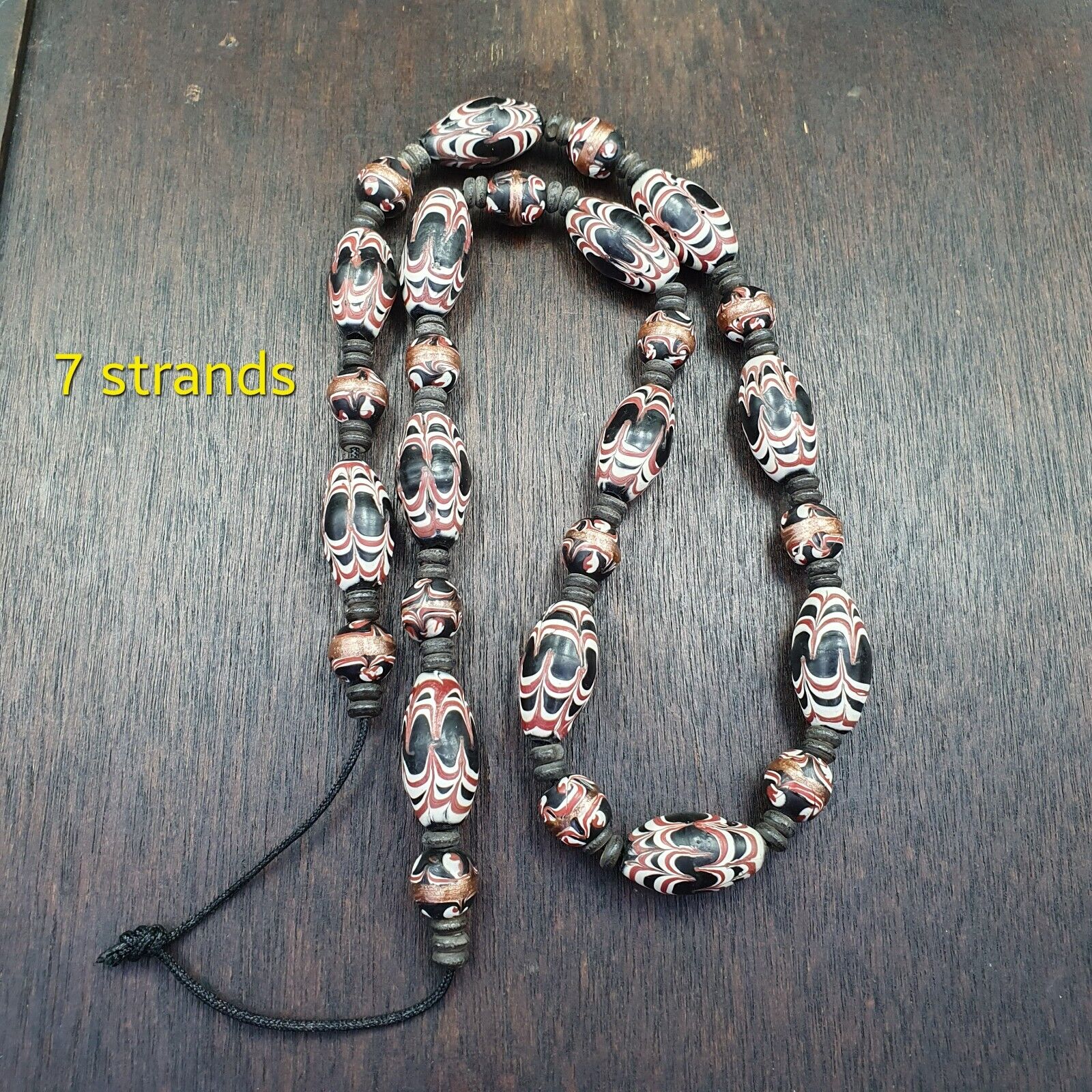 VINTAGE BEAUTIFUL Venerano ART Fancy 25×13MM Aventurine GLASS BEADS Strand