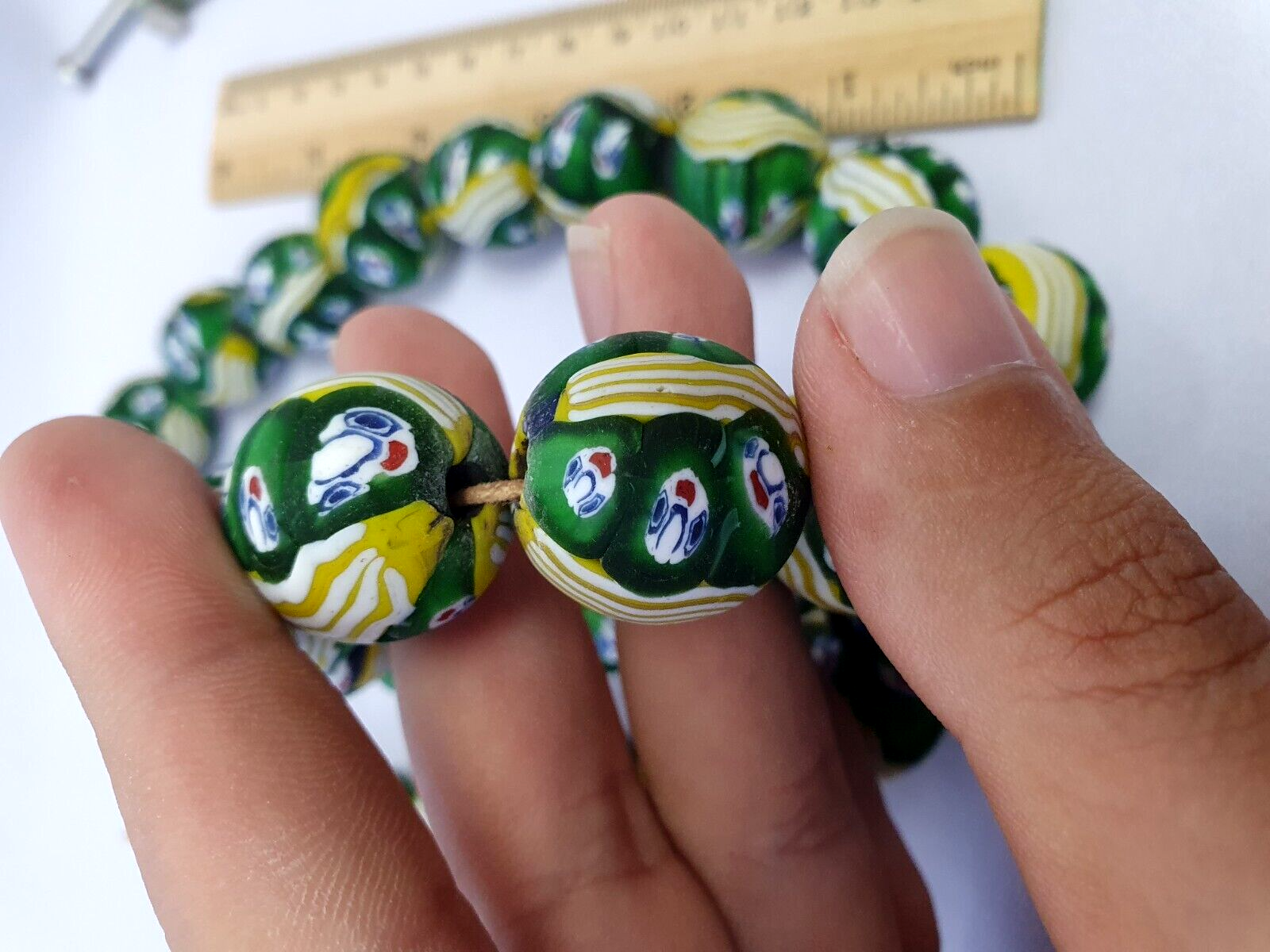 Vintage Trade Beads Very Unique face Glass Beaded Strand Necklace 22mm