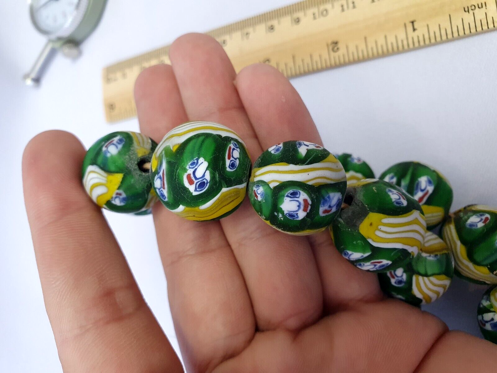 Vintage Trade Beads Very Unique face Glass Beaded Strand Necklace 22mm