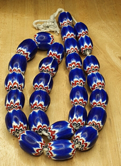 Antique Venetian inspired Trade African Blue Glass Chevron Beads Long Strand
