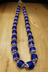 Antique Venetian inspired Trade African Blue Glass Chevron Beads Long Strand