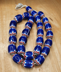 Antique Venetian inspired Trade African Blue Glass Chevron Beads Long Strand