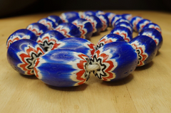 Antique Venetian inspired Trade African Blue Glass Chevron Beads Long Strand