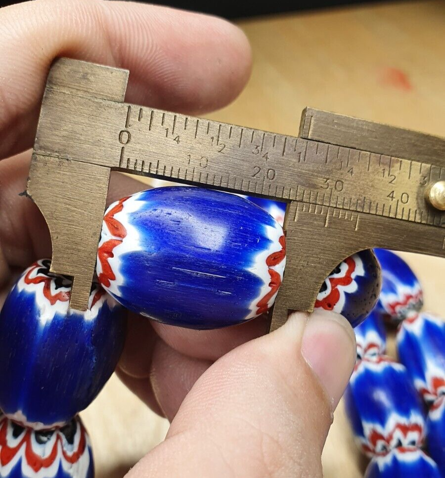 Antique Venetian inspired Trade African Blue Glass Chevron Beads Long Strand