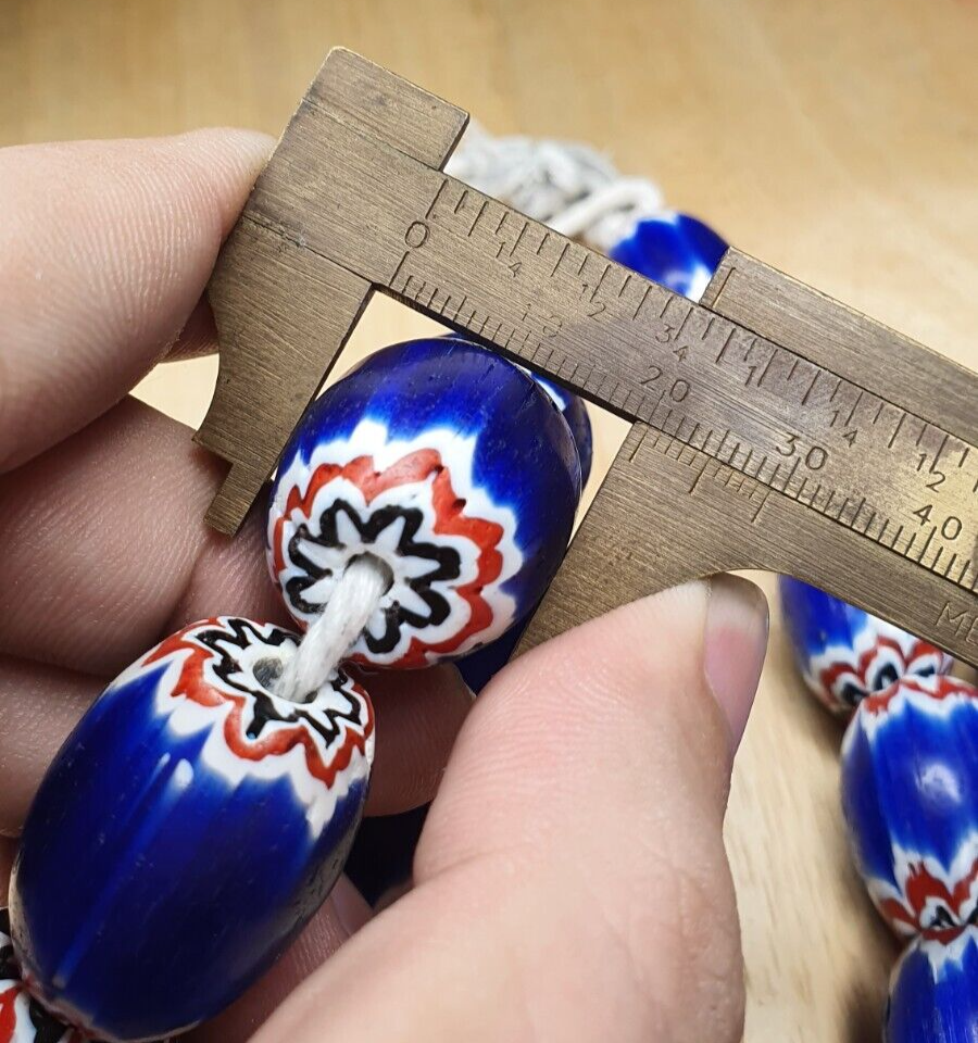 Antique Venetian inspired Trade African Blue Glass Chevron Beads Long Strand