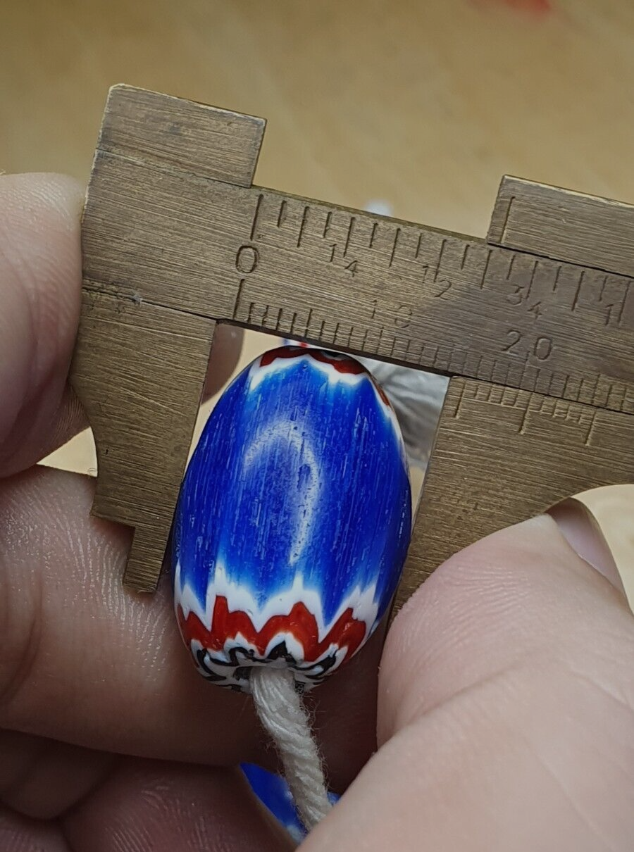Antique Venetian inspired Trade African Blue Glass Chevron Beads Long Strand