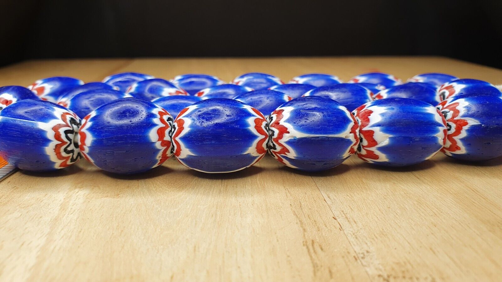Antique Venetian inspired Trade African Blue Glass Chevron Beads Long Strand