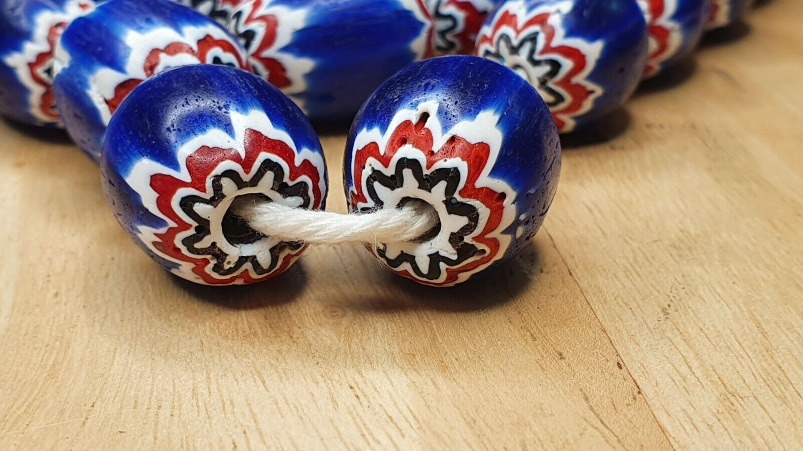 Antique Venetian inspired Trade African Blue Glass Chevron Beads Long Strand