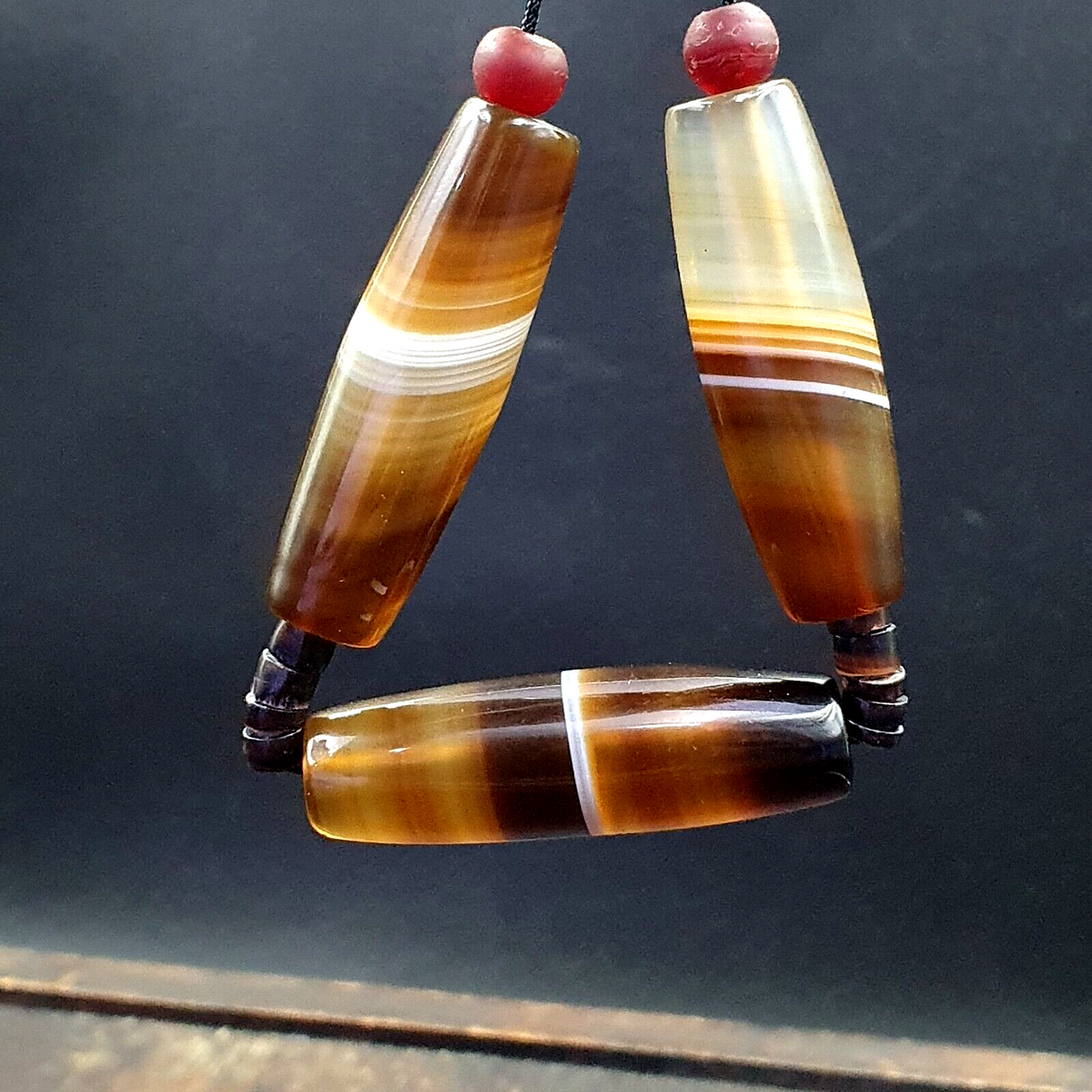 Lot 3 Antique Old Yemeni Agate Natural Rare pattern Banded Agate Beads Necklace