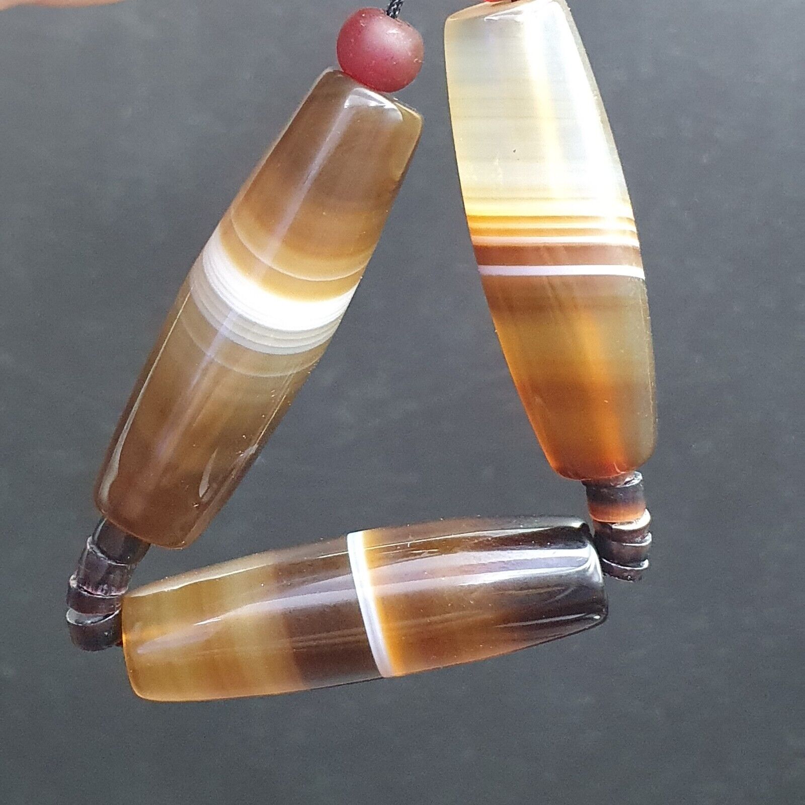 Lot 3 Antique Old Yemeni Agate Natural Rare pattern Banded Agate Beads Necklace