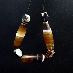 Lot 3 Antique Old Yemeni Agate Natural Rare pattern Banded Agate Beads Necklace