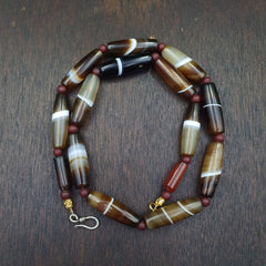 Lot 15 Antique Old Yemeni Agate Natural Rare pattern Banded Agate Beads Necklace