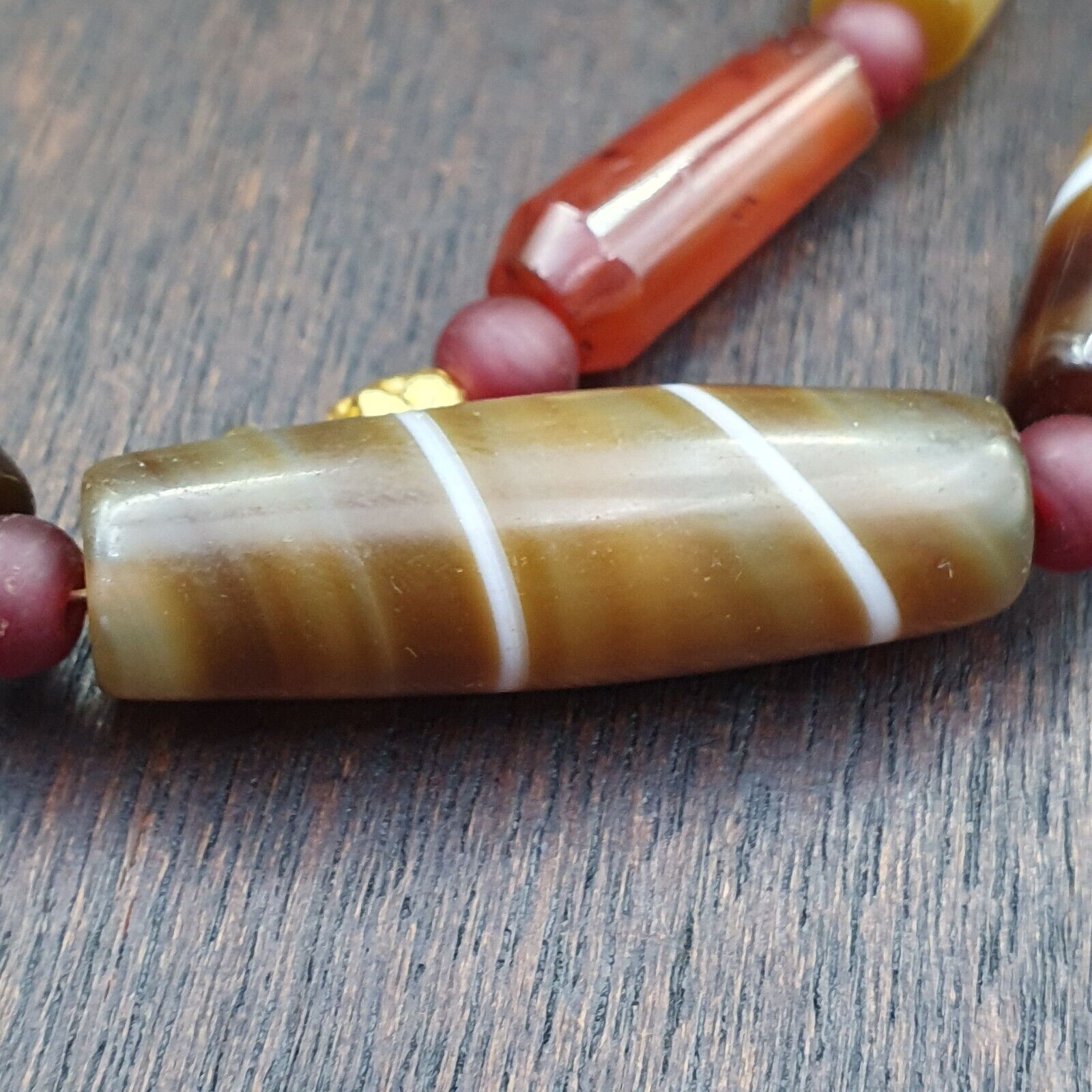 Lot 15 Antique Old Yemeni Agate Natural Rare pattern Banded Agate Beads Necklace