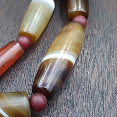Lot 15 Antique Old Yemeni Agate Natural Rare pattern Banded Agate Beads Necklace