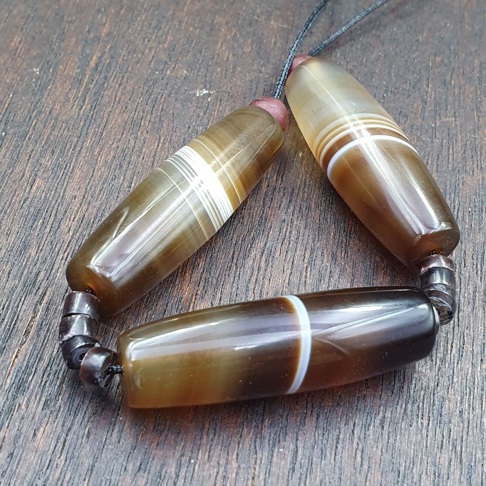 Lot 3 Antique Old Yemeni Agate Natural Rare pattern Banded Agate Beads Necklace