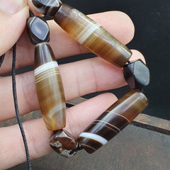 Lot 3 Antique Old Yemeni Agate Natural Rare pattern Banded Agate Beads Necklace