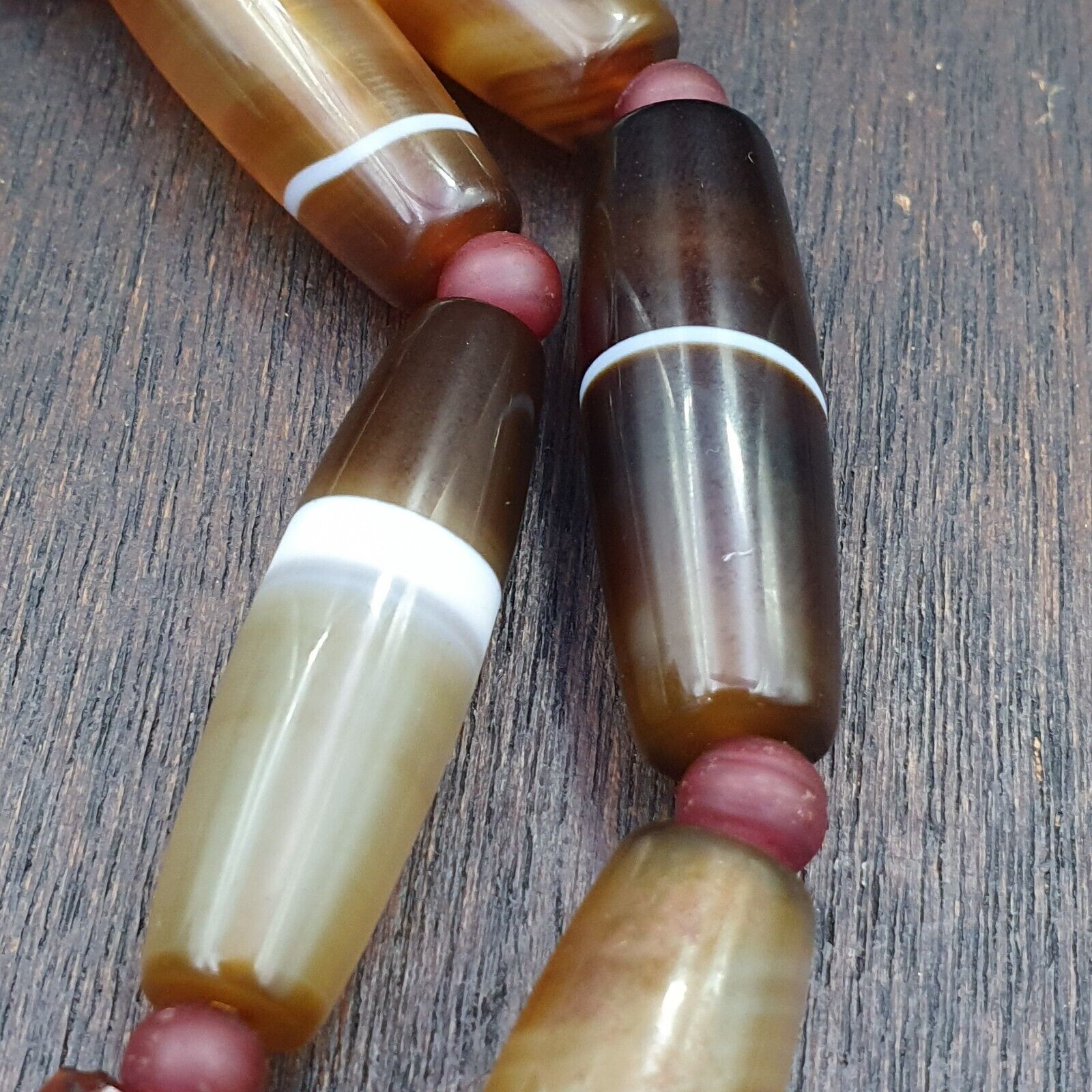 Lot 15 Antique Old Yemeni Agate Natural Rare pattern Banded Agate Beads Necklace