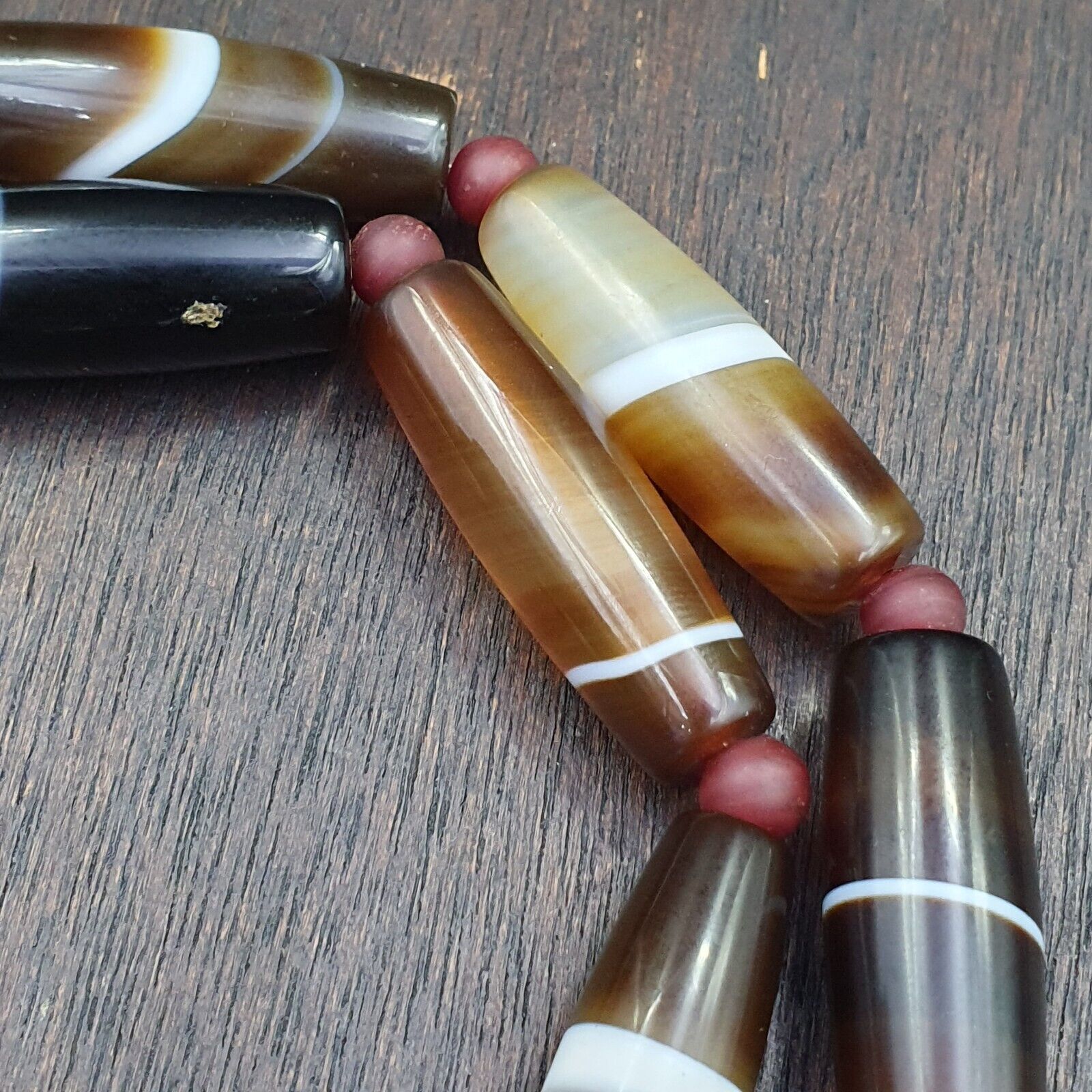 Lot 15 Antique Old Yemeni Agate Natural Rare pattern Banded Agate Beads Necklace