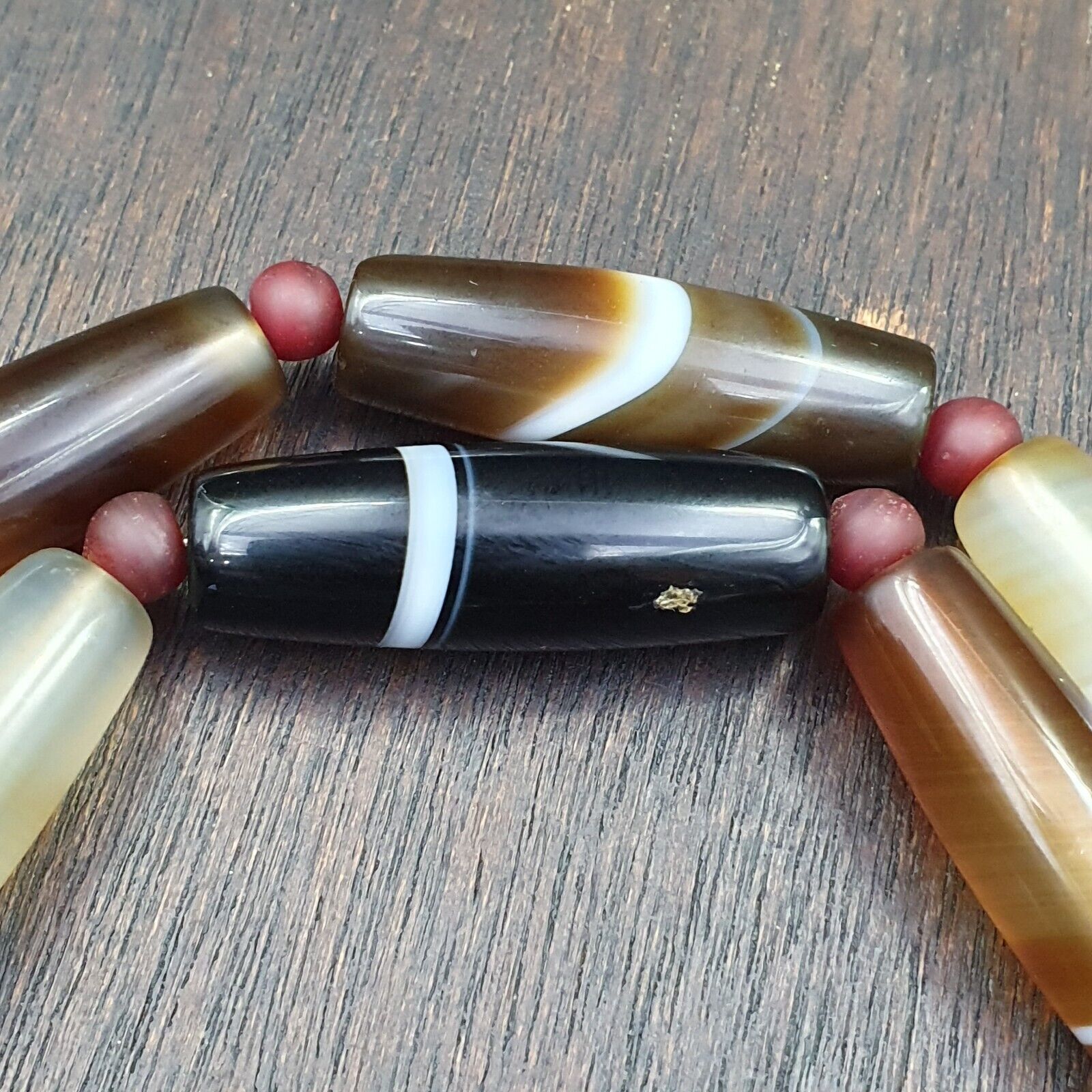 Lot 15 Antique Old Yemeni Agate Natural Rare pattern Banded Agate Beads Necklace