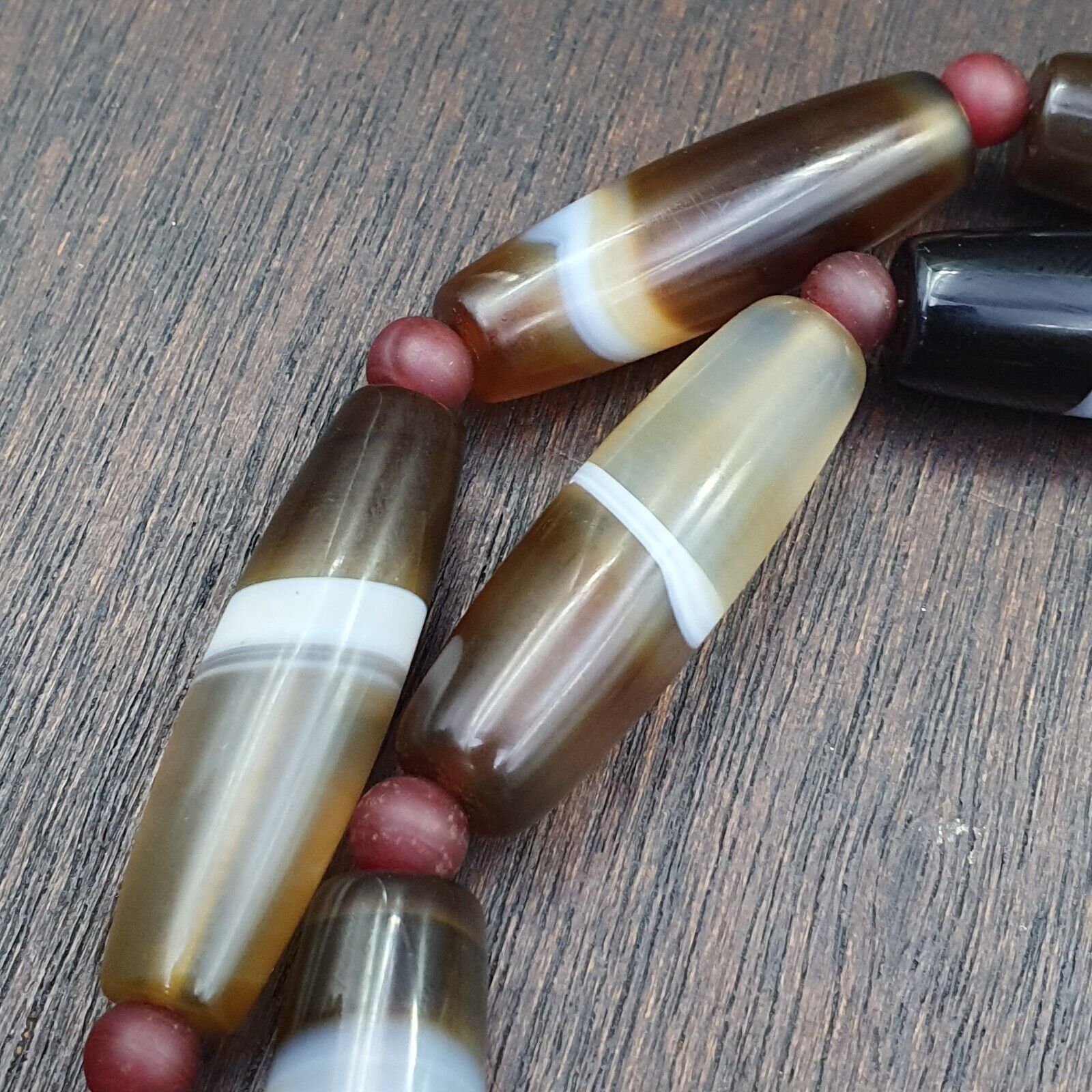 Lot 15 Antique Old Yemeni Agate Natural Rare pattern Banded Agate Beads Necklace