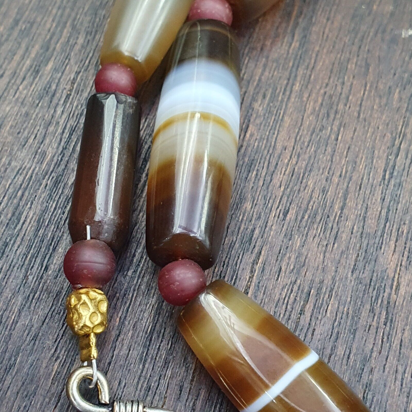 Lot 15 Antique Old Yemeni Agate Natural Rare pattern Banded Agate Beads Necklace