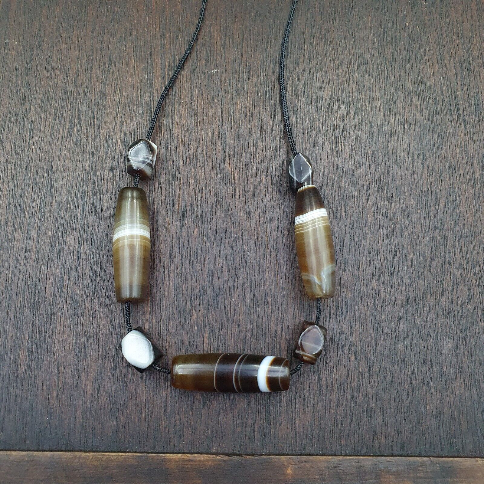 Lot 3 Antique Old Yemeni Agate Natural Rare pattern Banded Agate Beads Necklace