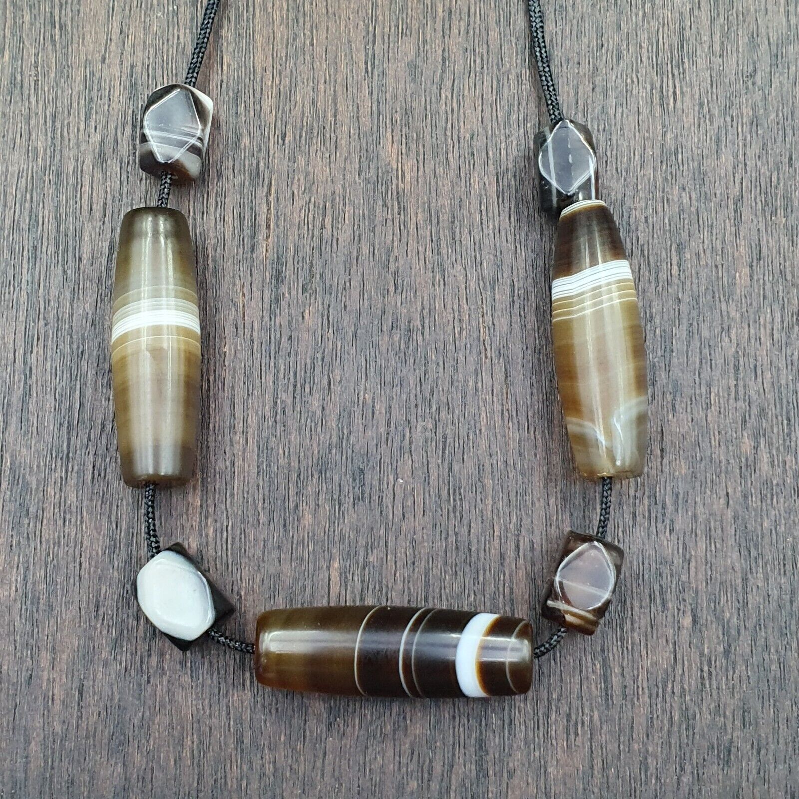 Lot 3 Antique Old Yemeni Agate Natural Rare pattern Banded Agate Beads Necklace