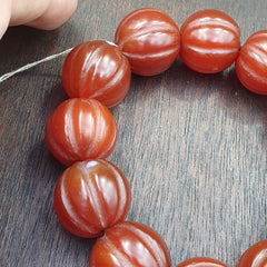 Lot 12 Antique Himalayan Tibetan Carnelian Carved Agate Beads 19-20MM