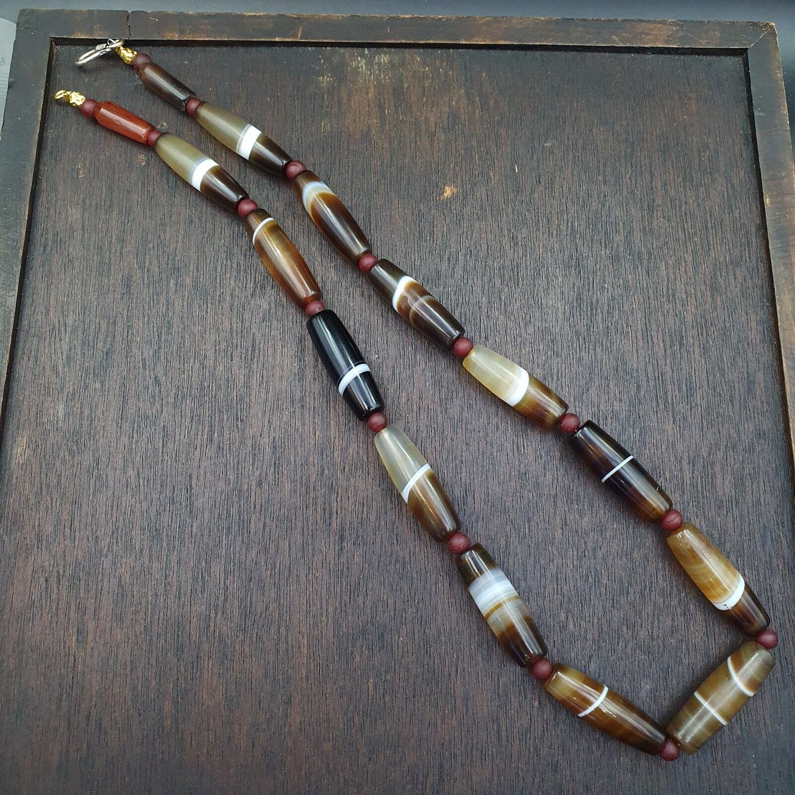 Lot 15 Antique Old Yemeni Agate Natural Rare pattern Banded Agate Beads Necklace