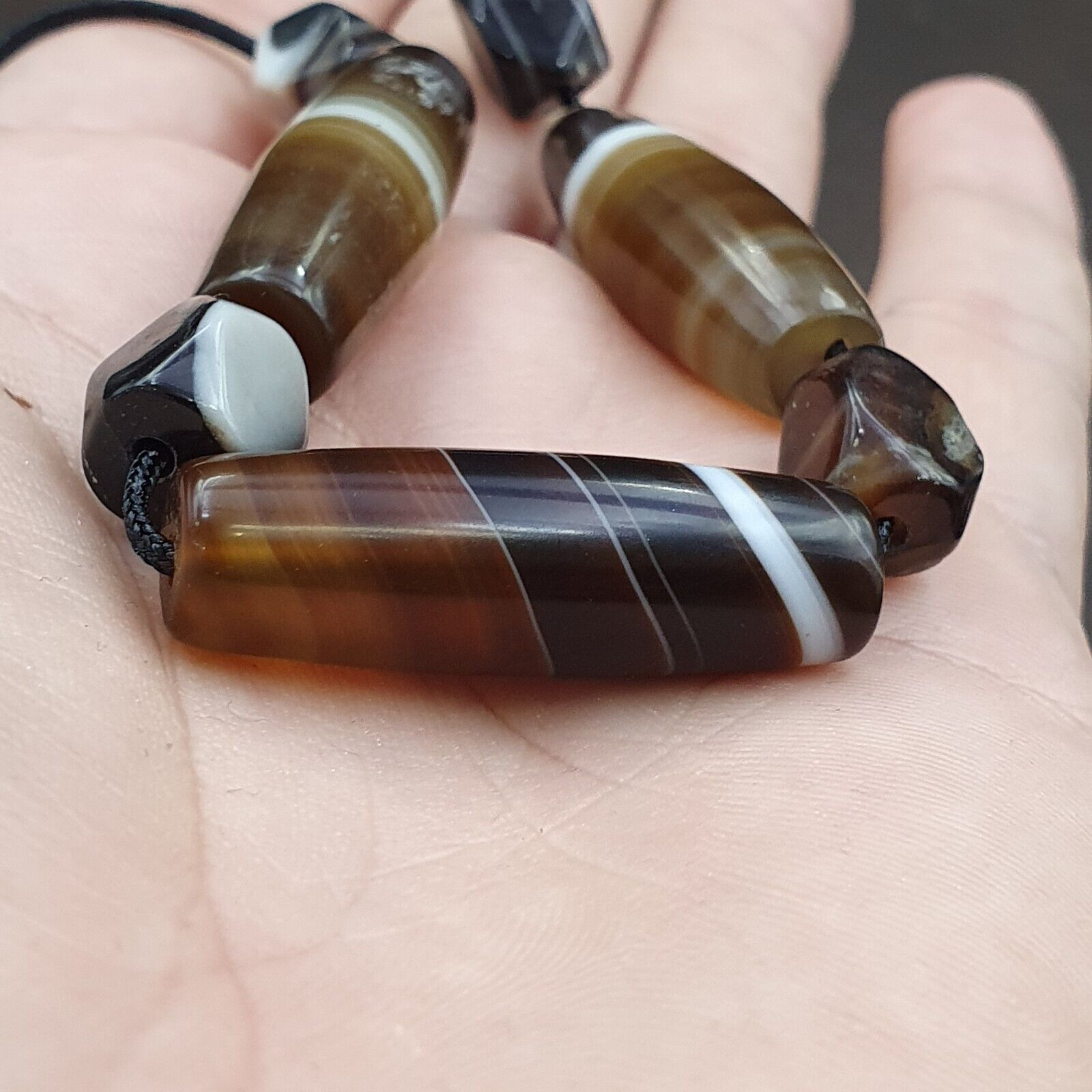 Lot 3 Antique Old Yemeni Agate Natural Rare pattern Banded Agate Beads Necklace