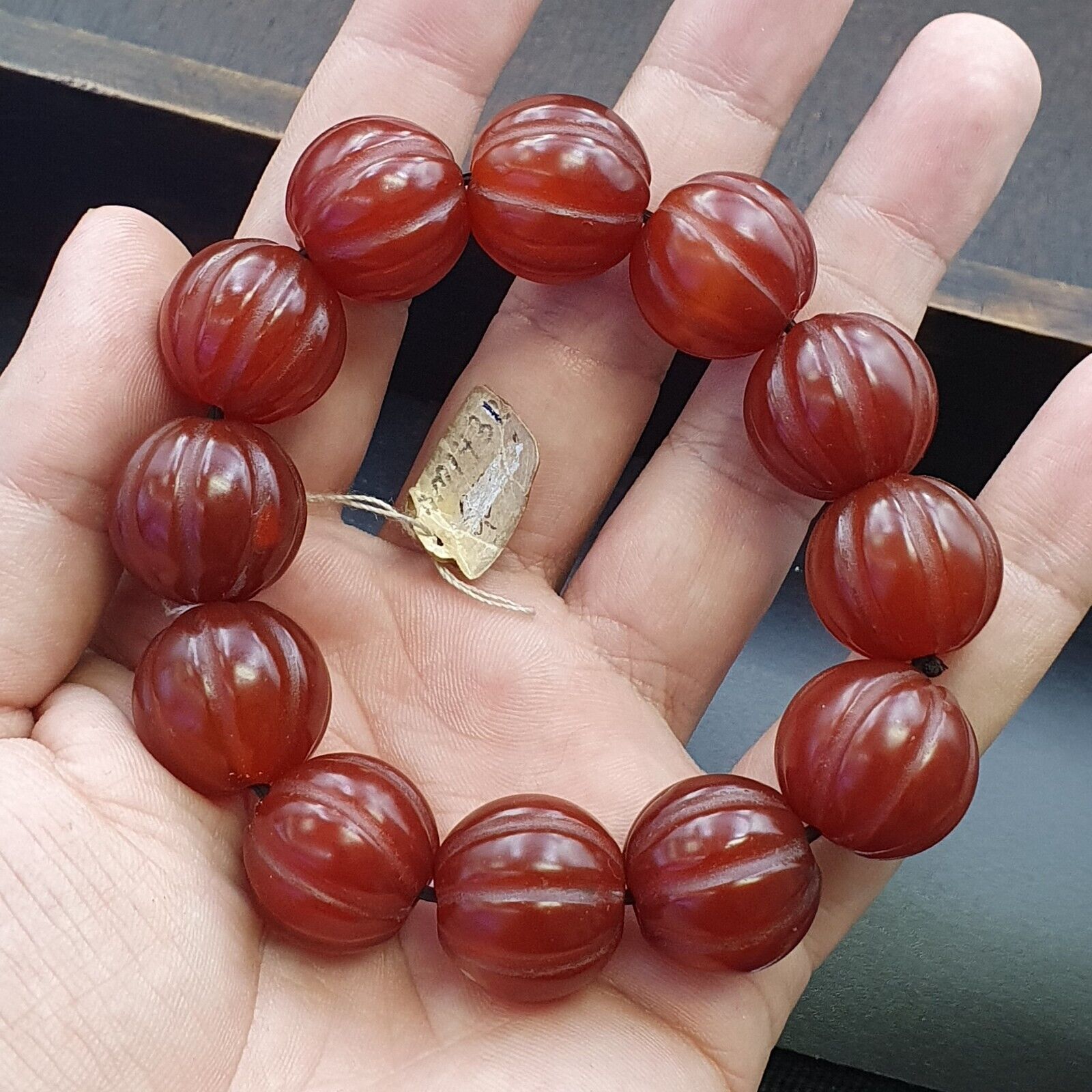 Lot 12 Antique Himalayan Tibetan Carnelian Carved Agate Beads 19-20MM