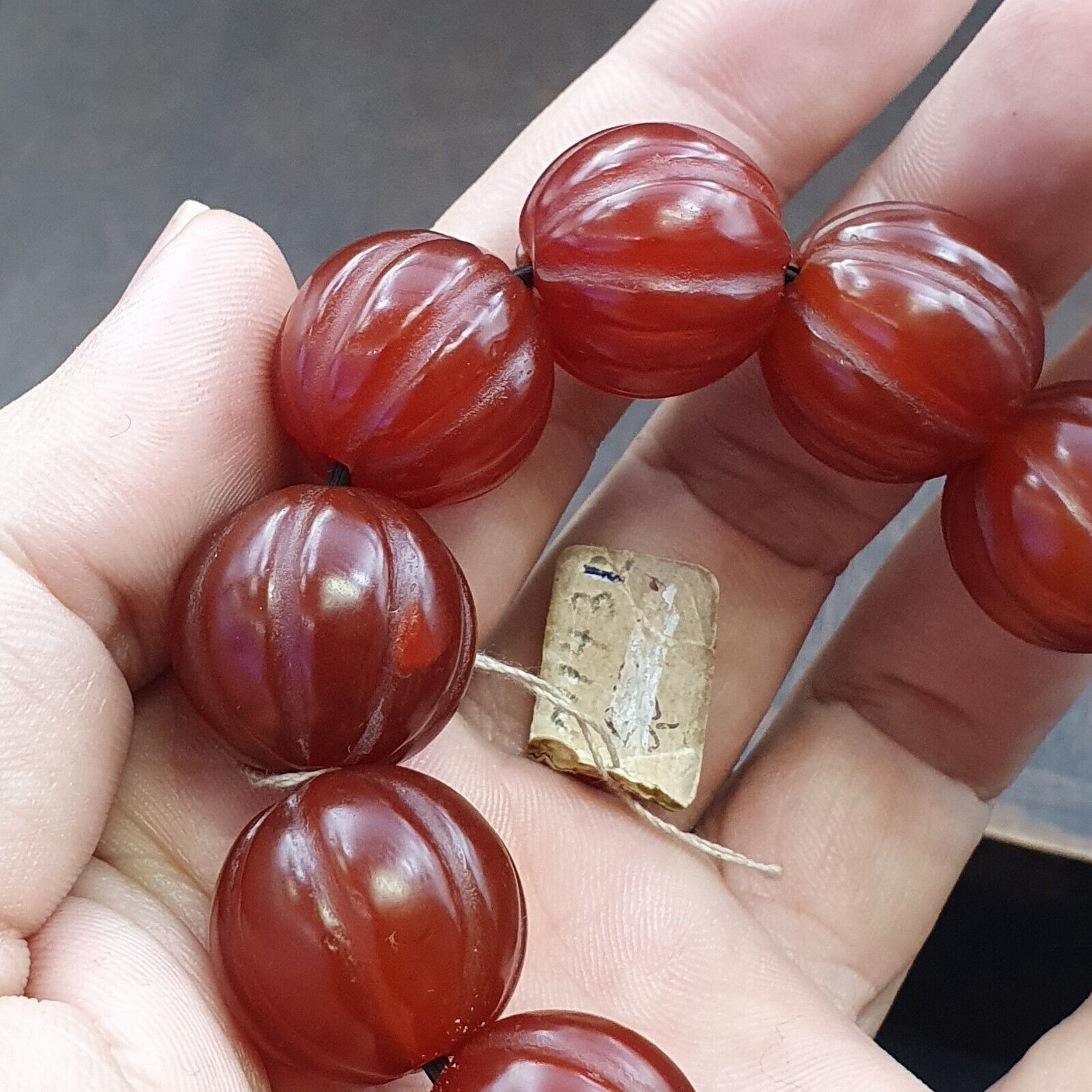 Lot 12 Antique Himalayan Tibetan Carnelian Carved Agate Beads 19-20MM