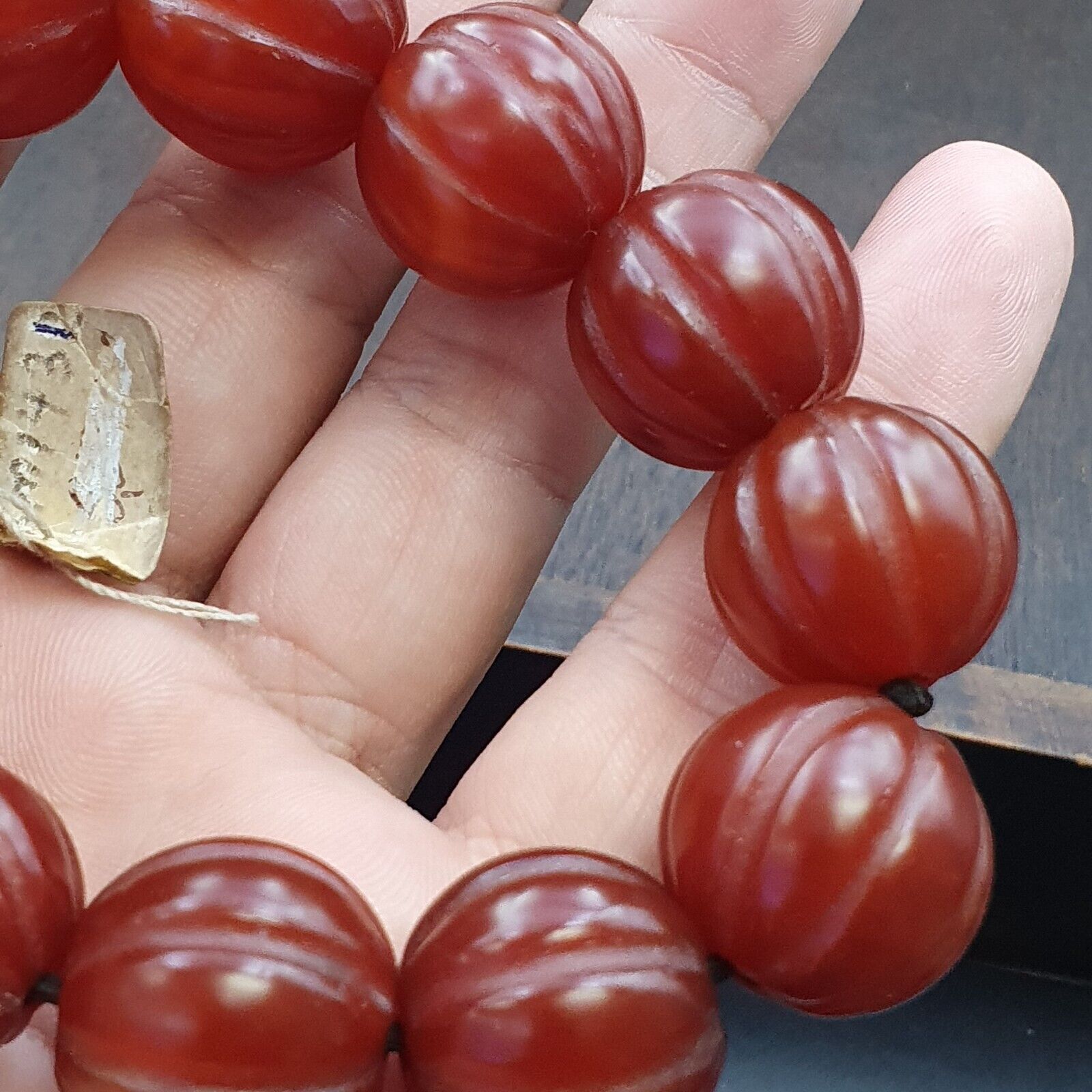 Lot 12 Antique Himalayan Tibetan Carnelian Carved Agate Beads 19-20MM