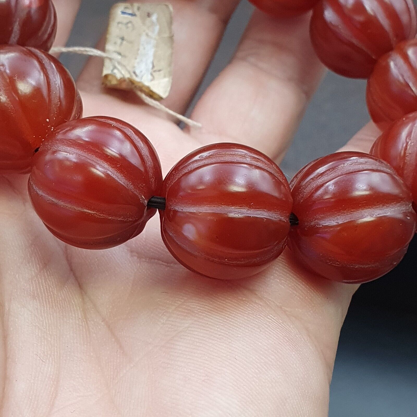 Lot 12 Antique Himalayan Tibetan Carnelian Carved Agate Beads 19-20MM
