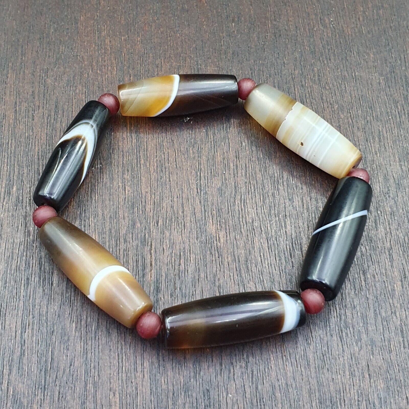 Lot 6 Antique Old Yemeni Agate Natural Rare pattern Banded Agate Bead  BR1