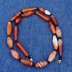 Red Agate rare patterns Himalayan indo Tibetan Agate carnelian Beads Necklace N2