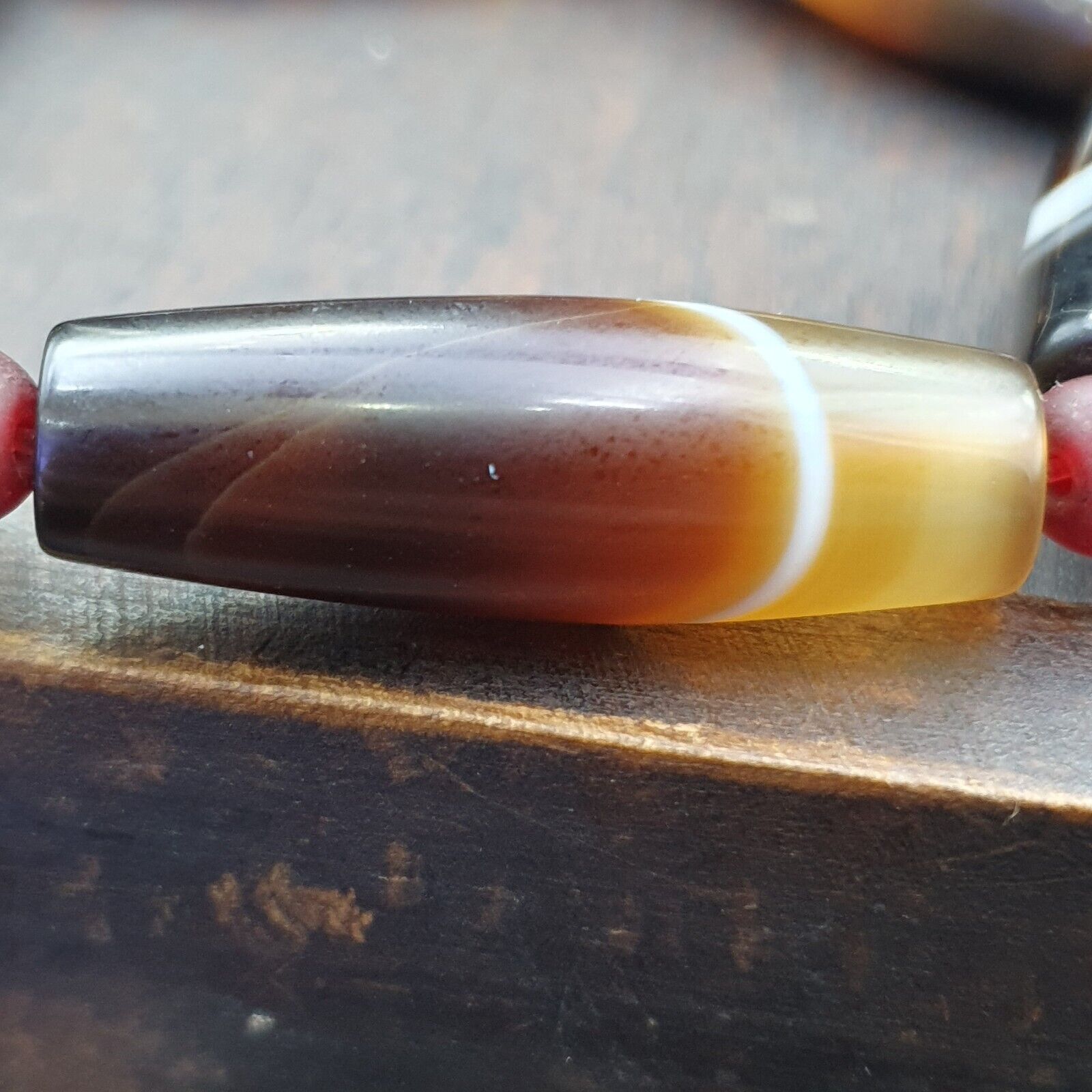 Lot 6 Antique Old Yemeni Agate Natural Rare pattern Banded Agate Bead  BR1